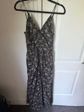 Rails Black Floral Maxi Dress with Tan Accents
